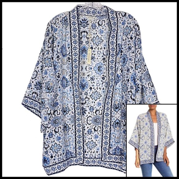 Max Studio Floral Three-Quarter Kimono Jacket - Picture 1 of 6
